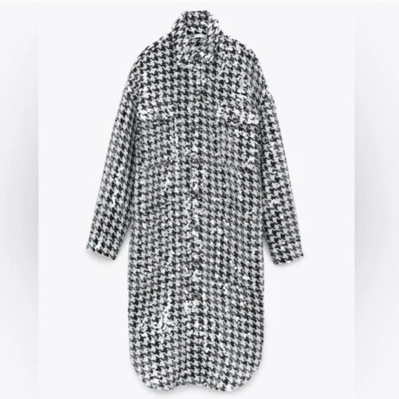 LIMITED EDITION Zara Houndstooth Sequin Overshirt Size S NEW WITH TAG! - Picture 11 of 12